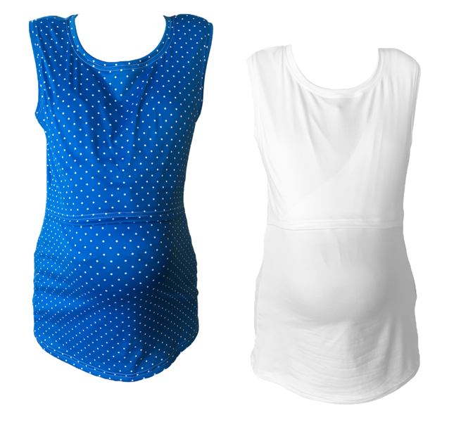 Maternity &amp; Breastfeeding Tank Top- 2 Pack-Blue Polka Dots &amp; White
