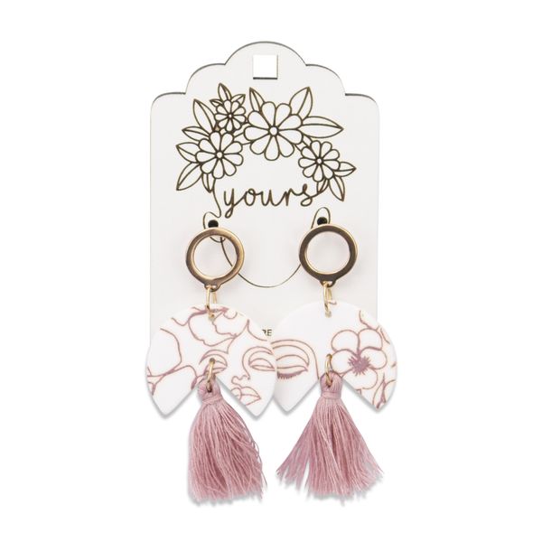 Yours - Hanging Earrings - Pacman - Rose Gold - Dusty Pink - Tassel - Resin