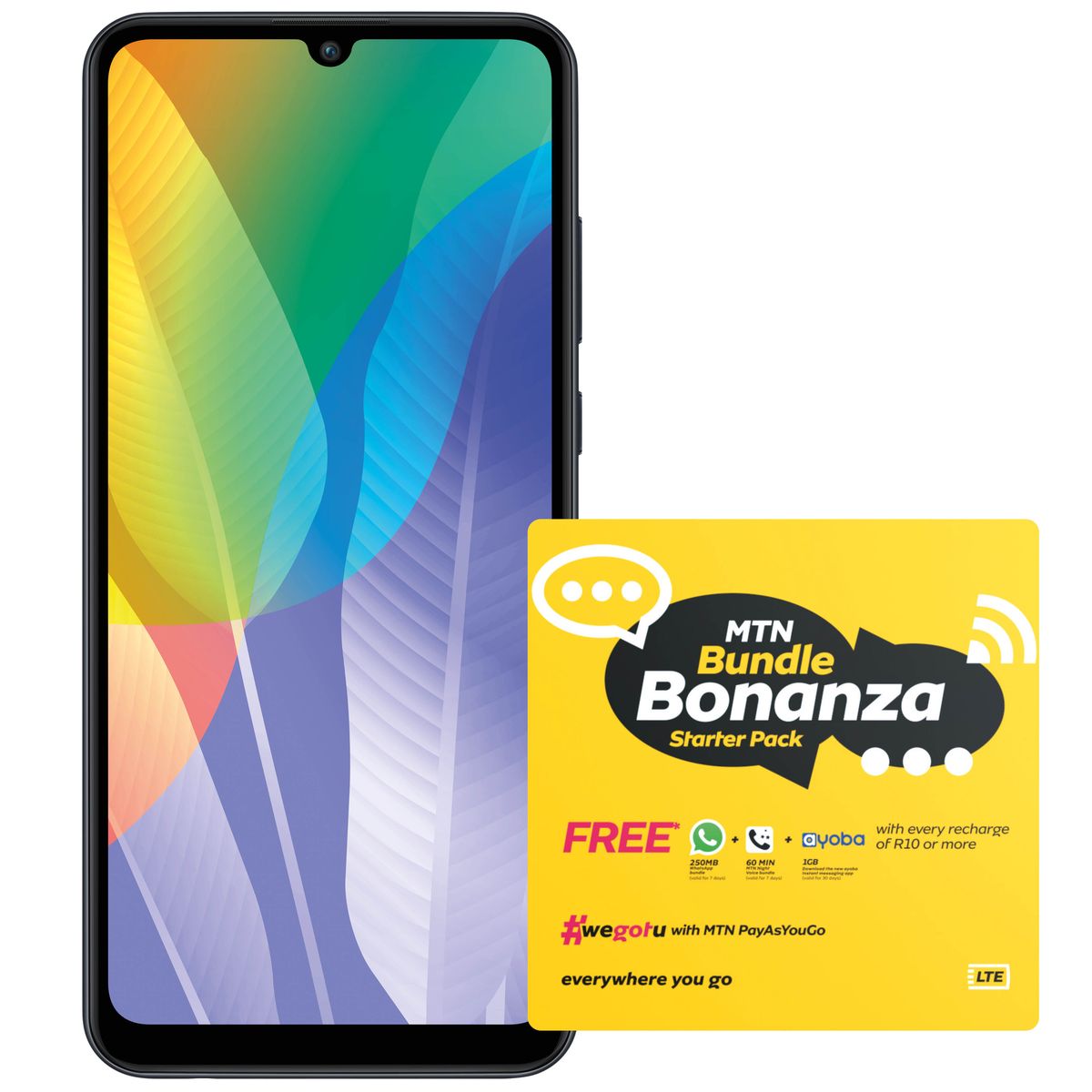 Huawei Y6p 64GB Single Sim - Midnight Black + MTN SIM Kit & LTE Device