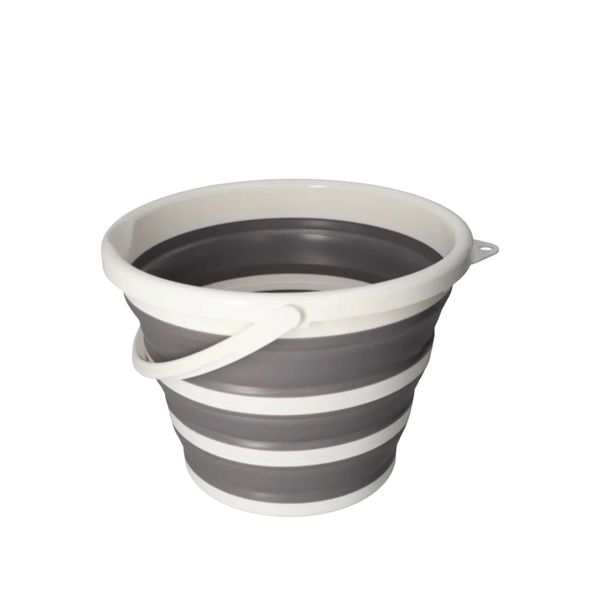10L Collapsible Ice Bucket - White and Grey - Portable Space-Saving Bucket