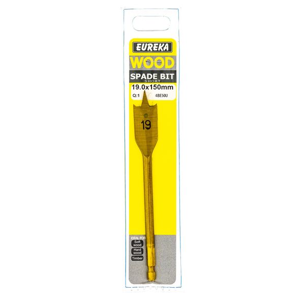 EUREKA DRILL BITS Spade Flat Titanium 19 x 150mm Q:1 for Wood 4BE50U