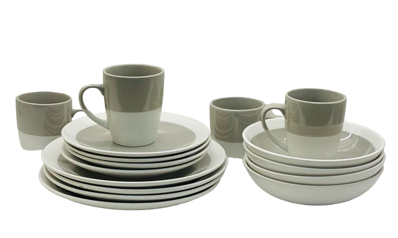 Grey &amp; White Ceramic Dinnerware Set 16pc