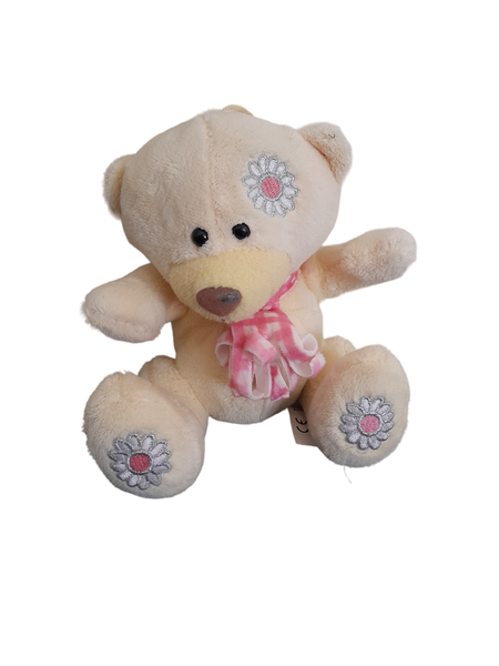 14cm x 15cm Plush Cream &amp; Pink Teddy Bear