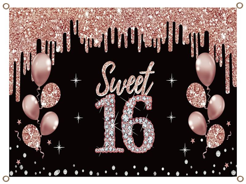Sweet 16 Banner PVC Rose Gold and Black 1.3MX900MM
