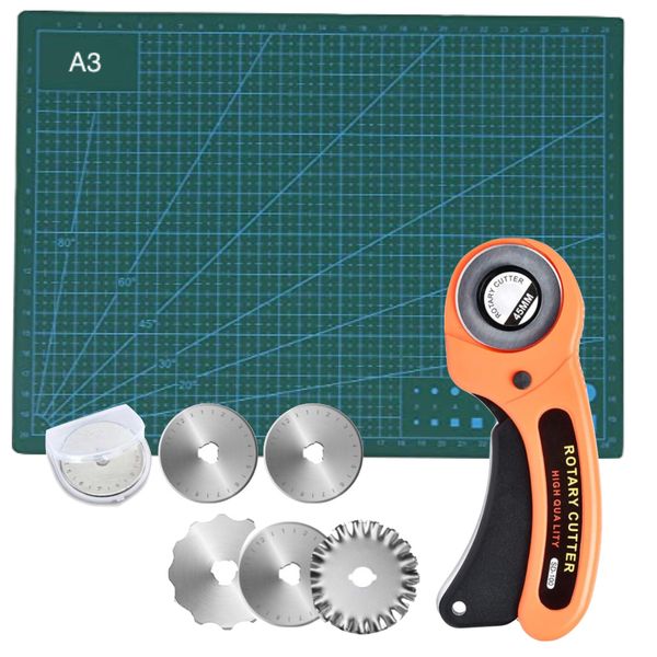 Craft DIY Fabric Rotary Cutter With 5 Assorted Blades And Cutting Mat - A2