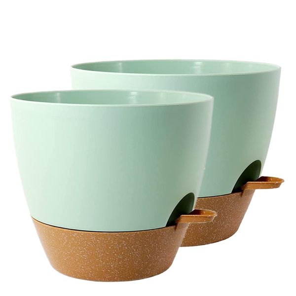 20.3cm Self-Watering Plant Pots with Drainage Tray - 2 Pack