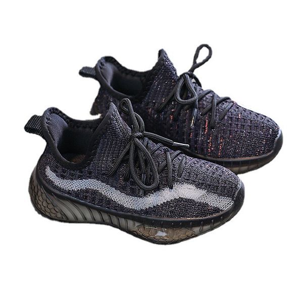 Olive Tree-Kids Casual Knit Soft Sole Non-Slip Laced Sneakers-Black