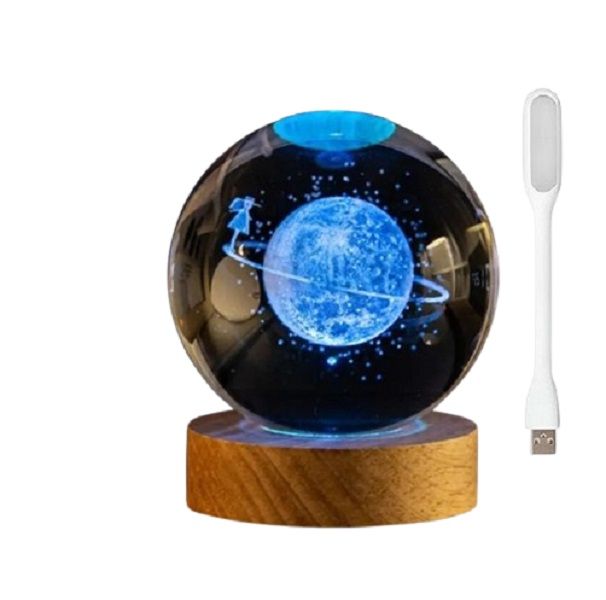 PM-162 3D Crystal Girl &amp; Planet with LED Base USB Powered And USB Light