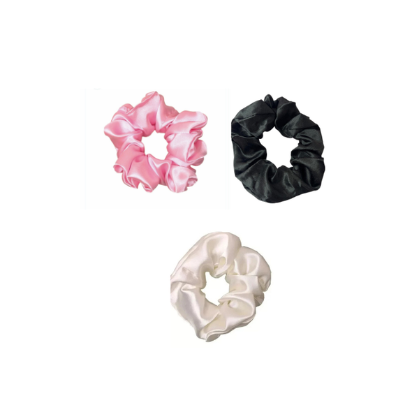Satin Scrunchies - Pack Of 3 - Black - White - Light Pink