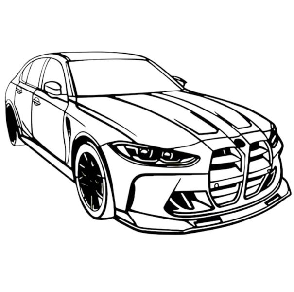 German Sports Car Sedan Stencil Wall Art - Black