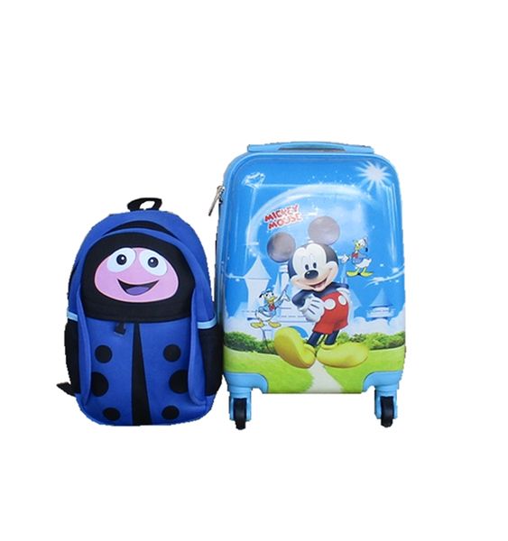 Disney Mickey Mouse Kids Suitcase &amp; Blue Ladybug Backpack Set -Travel Combo