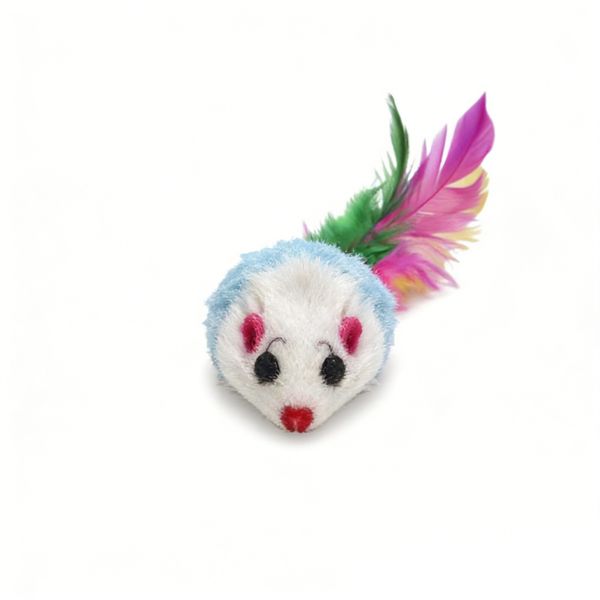 Colorful Plush Mouse Cat Toys with Feathers,Color random.