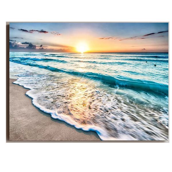 Yellow, Blue Wave Cotton Canvas cm Home Decor Wall Art