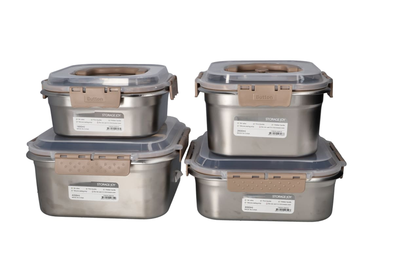 9t9- 4 Stainless Steel Square Storage Container.