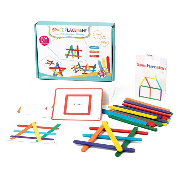 Montessori Early Learning Rainbow Shape Building Sticks &amp; Cards Puzzle Toy