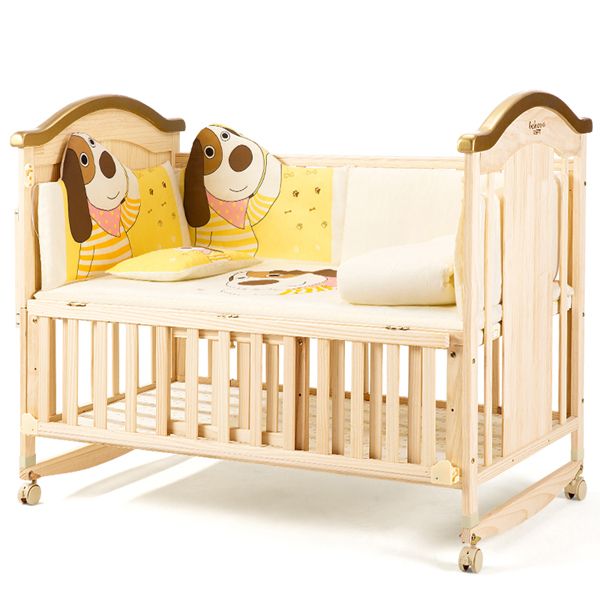 Belecoo Wooden Baby Cot With Cot Bumper Mat Yellow Shop Today. Get