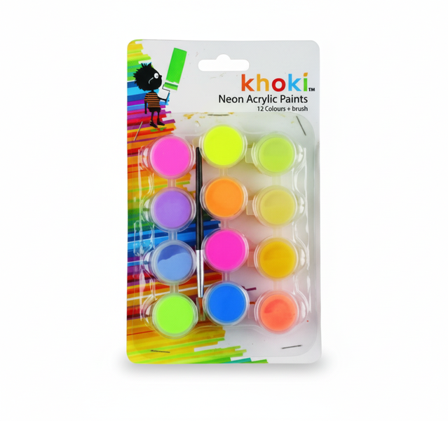 Khoki Acrylic Paint Set 12 Colours with Brush for Artists - 2 Pack