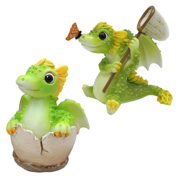 Decor Outdoor Resin Cute Waterproof Baby Dragon Statue Set of 2 - 16cm