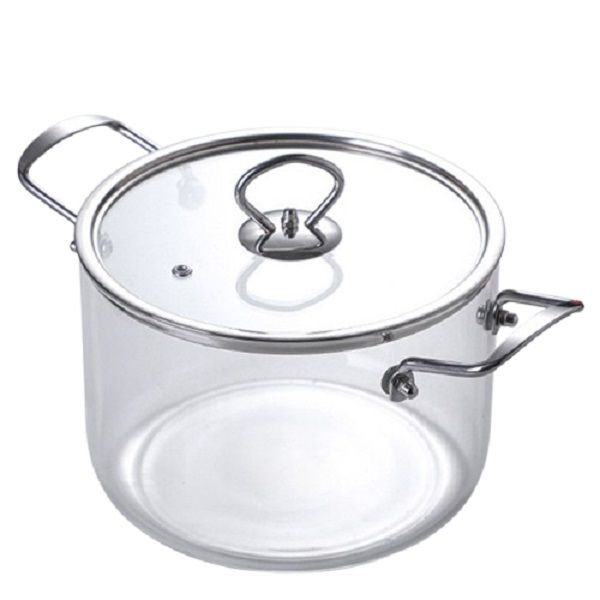 Heat Resistant High Borosilicate Clear Pot with Stainless Steel Handle 3.5L