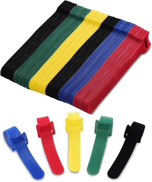 Reusable Cable Ties (120 Pack, 6 Inch) - Hook and Loop Cord Organizer Strap