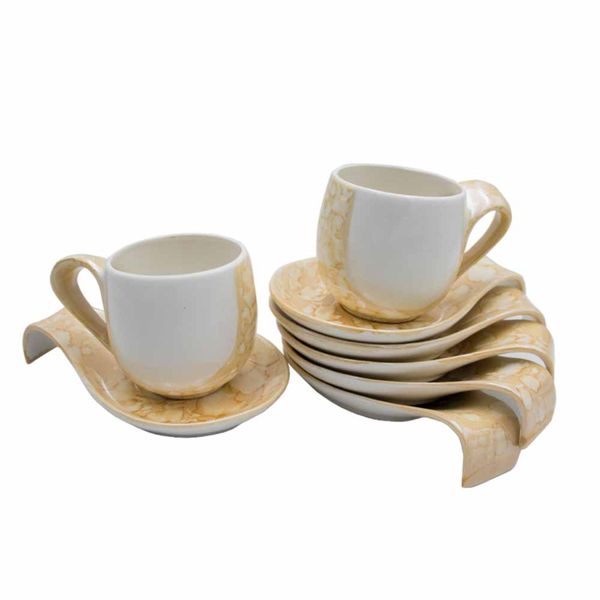 Cream White Cup &amp; Saucer Set 6 Piece