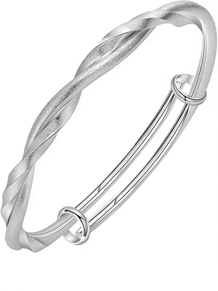 Silver Bangle Bracelets for Women, Simple Adjustable 925 Silver Cuff Bangle
