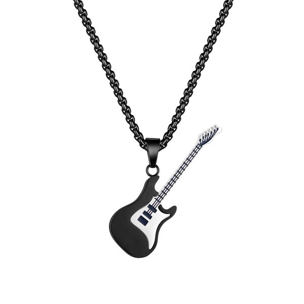 Stainless Steel Silver and Black Guitar Necklace