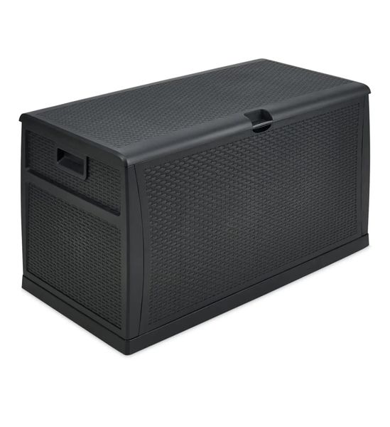 460Litre Outdoor Storage Box - Waterproof, Rattan-Style, Dark Grey