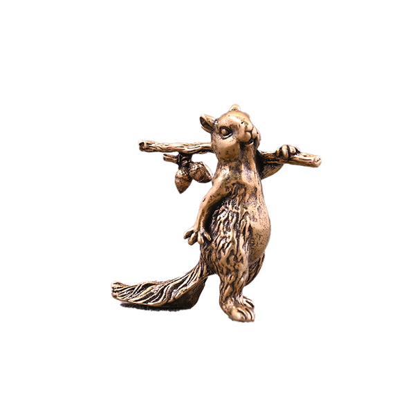 Brass Tea Pet Squirrel Ornament - Cute Branch Design for Tea Table