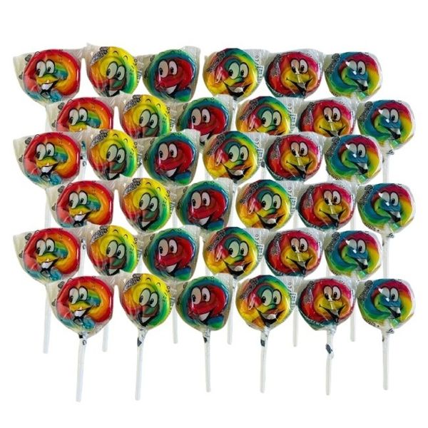 Kids Party Pack &amp; Classroom Prizes - Rainbow Smiley 5cm Lollies (Box of 36)
