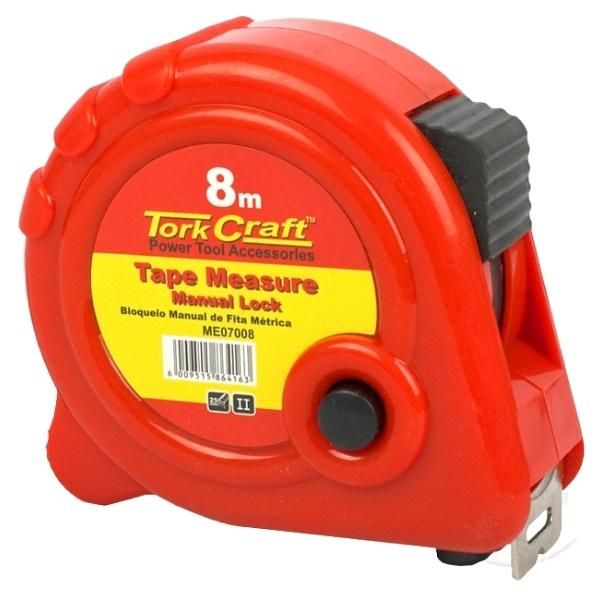 Tork Craft - Tape Measure In A Plastic Casing - Manual Lock - 8m