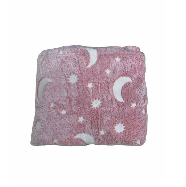 Magic Glow in The Dark Blanket Throw with Star Sky Objects - Pink