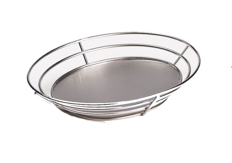 Get Stainless Steel wire Oval bread basket with raised solid bottom 32cm
