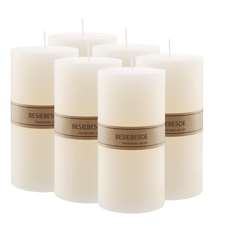 Simply Soson Set of 6 Unscented Smooth Ivory Pillar Candles 3x6-inches -  Candles Bulk - Home Wedding Event Decor