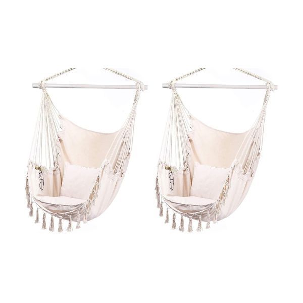 Hammock Hanging Rope Chair with 2 Pillows - Pack of 2