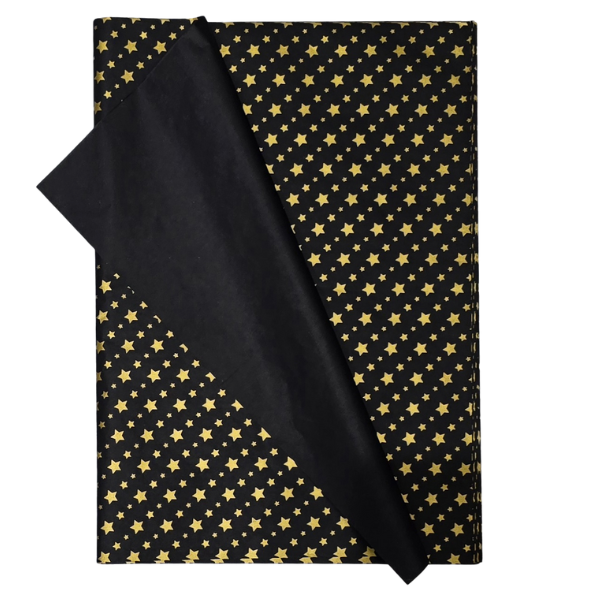 Black &amp; Gold Stars Tissue Paper 50x70cm - 25 Sheets