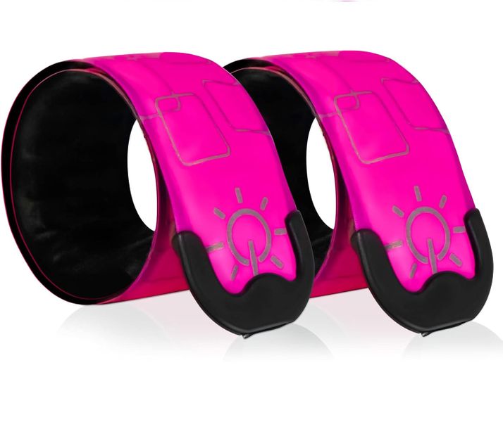 LED Safety Wristband Lights, Rechargeable Light Up Arm Ankle Band Pink- 2 Pieces