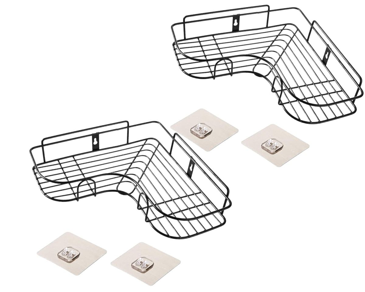 Bathroom Corner Rack Black - No Drill - Set of 2 | Shop Today. Get it ...