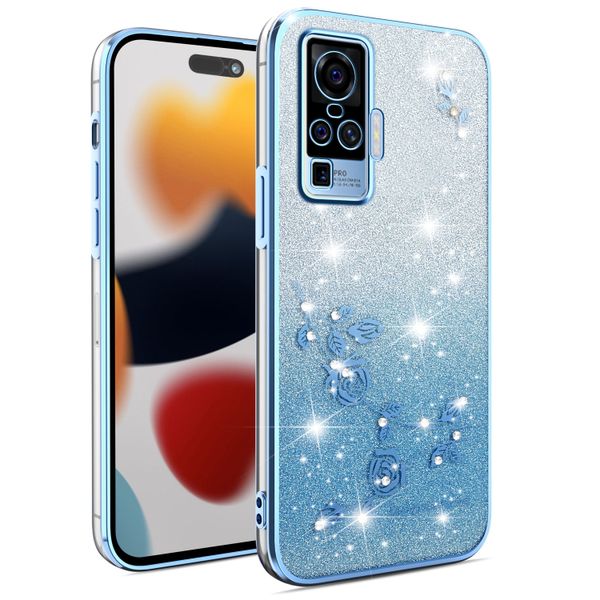 Phone Case Compatible With Vivo X50 Pro Flowers Diamond Shining Cover