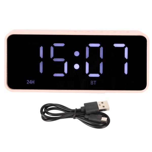 Alarm Clock Bluetooth Speaker Mirror Display Clock Wireless Speaker Pink