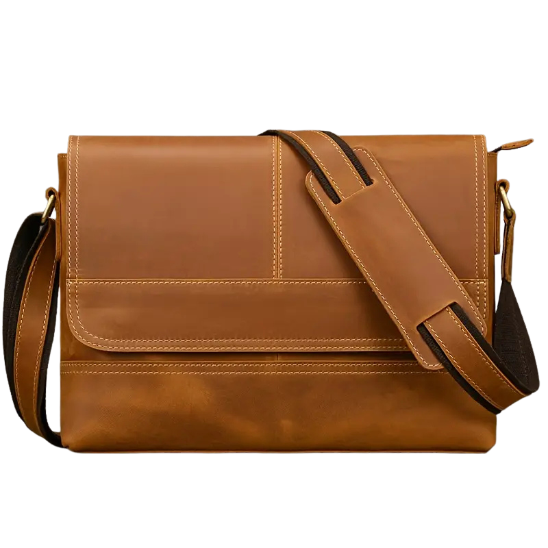 Vintage Genuine Leather Unisex Crossbody Bag - Light brown