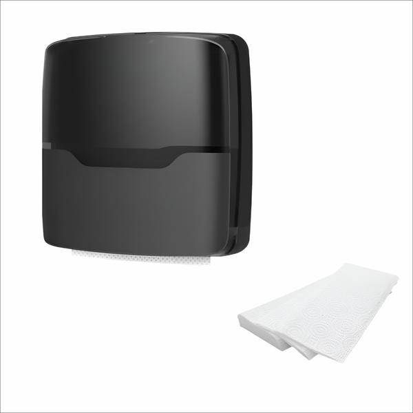 Lucent Black C-Fold Towel Dispenser &amp; 200 C-Fold Paper Towels