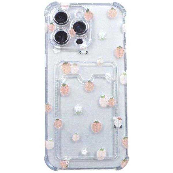 Strawberries With Card Slot Phone Case For iPhone 15 Pro Max - Transparent