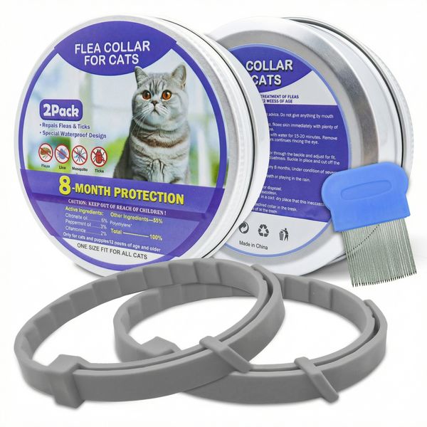 Cat Flea &amp; Tick Collars with Comb, Adjustable Length