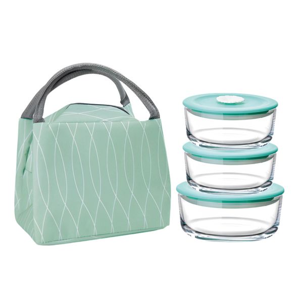 Insulated Lunch Bag with 3 Lunch Glass Boxes Set - Bailock