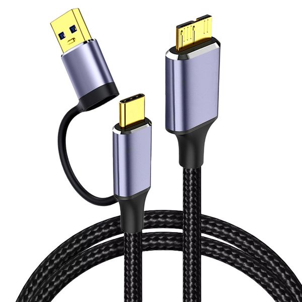 2in1 Micro B to USB A/C Cable For Hard Drive SSD Camera Laptop