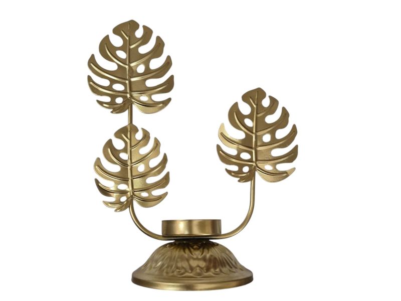 Golden Monstera Leaf Candle Holder - Tropical Chic for Your Home