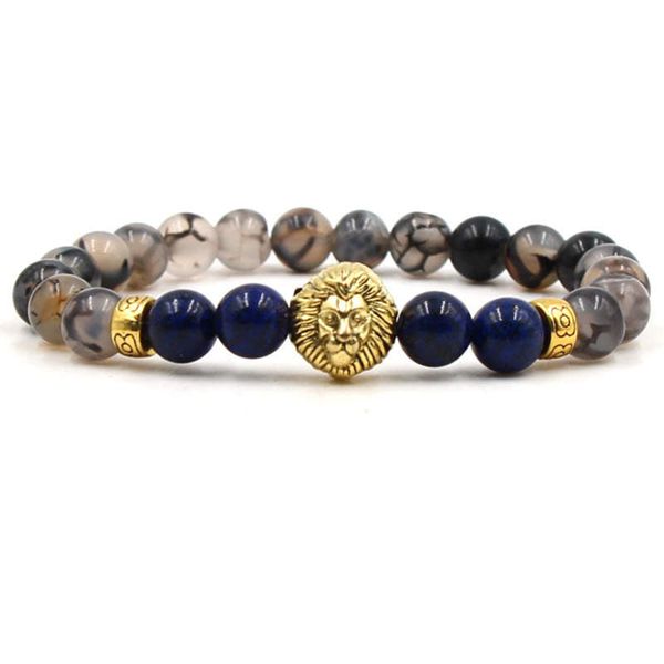 Argent Craft Chrystal Quartz Stone &amp; 4 Dark Blue Agate with Silver Lion