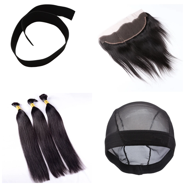 Brazilian Hair Bundles With Full Lace Frontal Closure Wig Cap Elastic Band