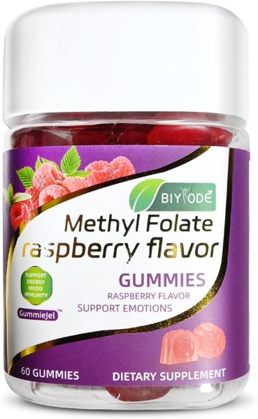 BIYODE Methyl Folate Raspberry Flavor Gummies Support Energy, Mood Emotions